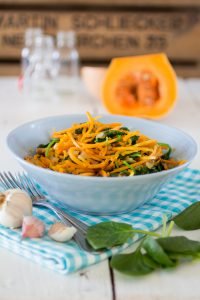 Pompoenpasta met spekjes