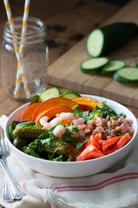 Frisse vissalade met geroosterde pompoen